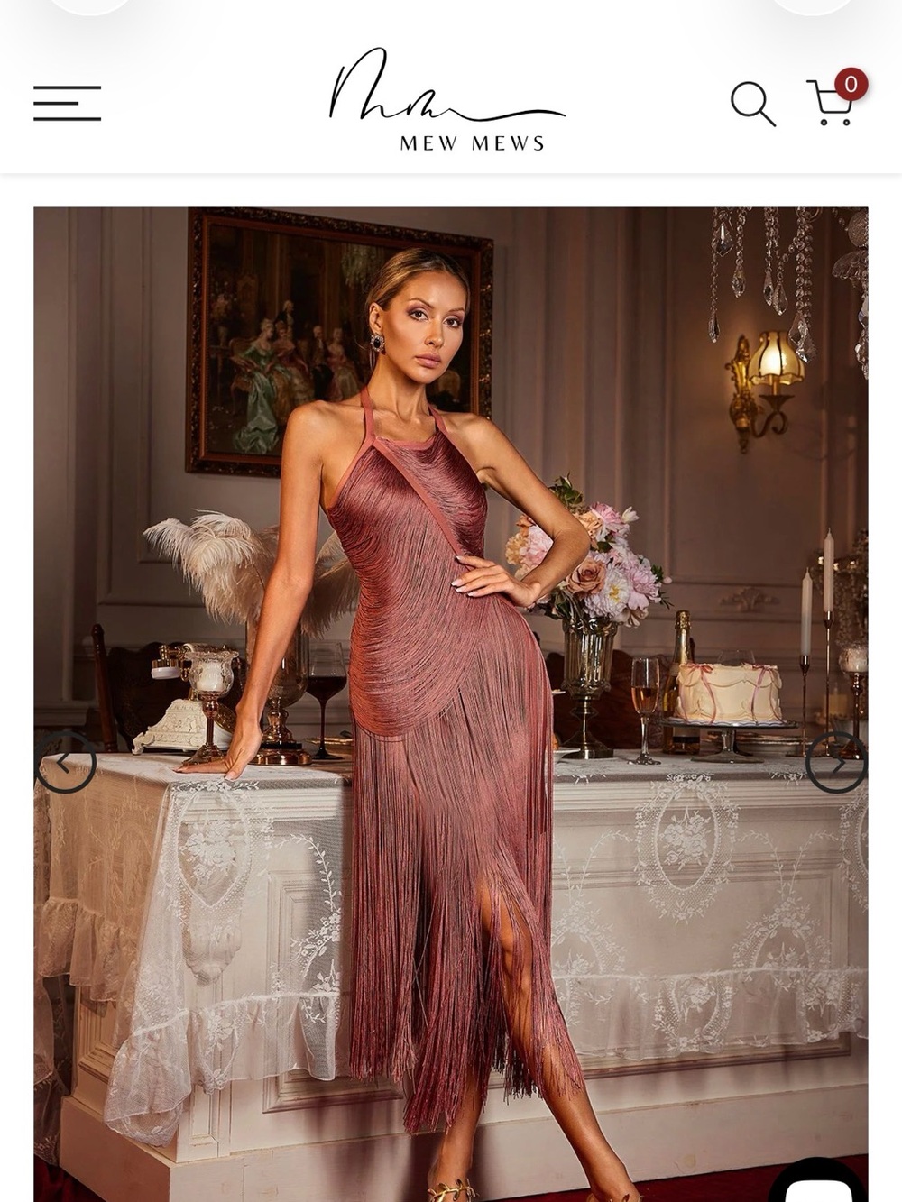 Mew Mews Edaline Halterneck Fringe Midi Dress Rust Red NWT